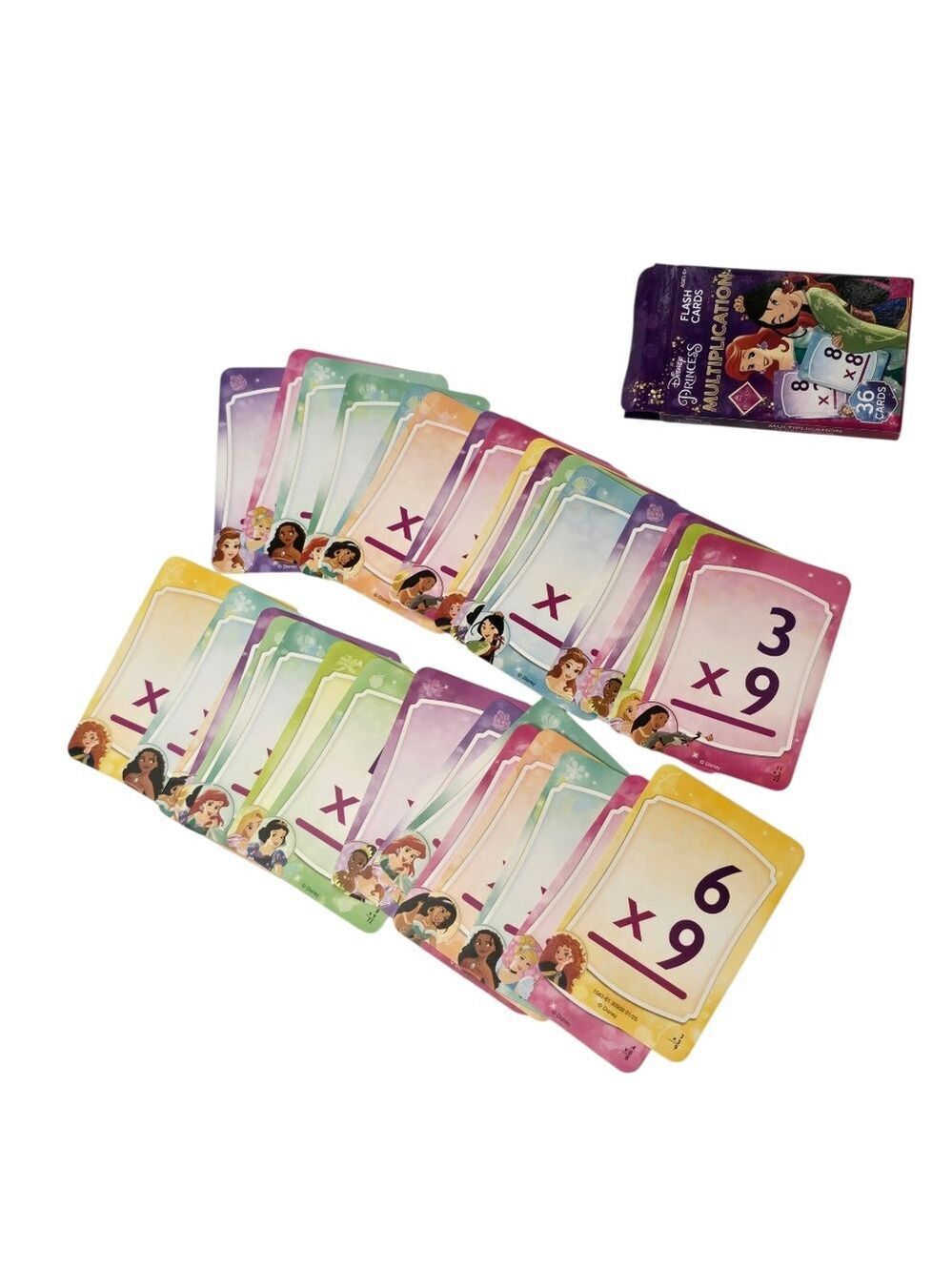 Disney Princess Multiplication Flash Cards 36 Cards Learning Math Game - Picture 2 of 3